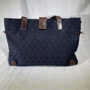 Dooney & Bourke - Navy & Brown Large Canvas &‎ Leather Tote Bag